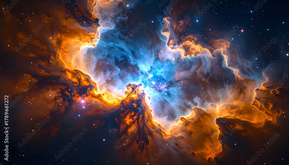 Fototapeta premium Fiery Nebula Clusters and Star Formation in the Vastness of Deep Space