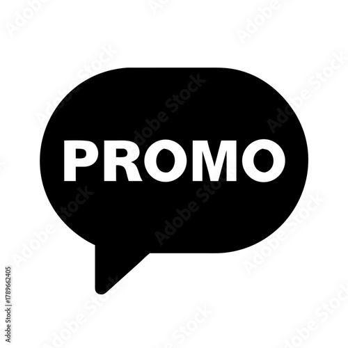 Black speech bubble with the word 'Promo', promotional message, transparent background
