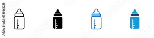 Baby Bottle Multiple Style Icon Design Vector - baby milk bottle symbolizing infant care, feeding, and nutrition