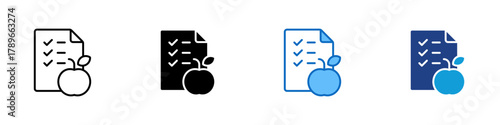 Daily Nutrition Multiple Style Icon Design Vector - checklist paper with an apple representing balanced daily nutrition and food planning