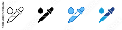 Dropper Multiple Style Icon Design Vector - medical dropper with a liquid drop representing dosage measurement and liquid medicine