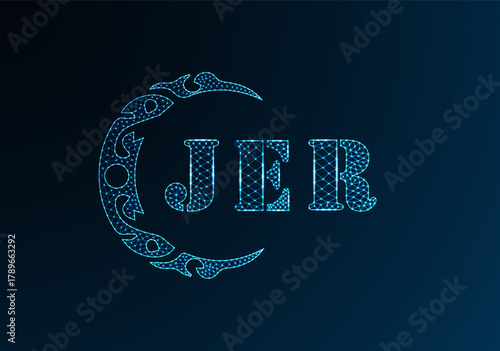Low poly letter logo JER design. JER letter logo low poly vector design on blue color gradient background. JER logo low poly design