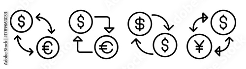 Currency exchange icon set for global financial transactions.