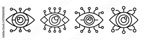 Digital eye icons with circuit connections ai vision surveillance
