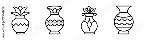Elegant outline vases and pots for home decor and design assets