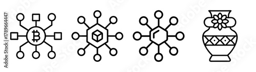 Crypto network icons and a detailed traditional decorative vase