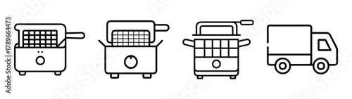 Line icons for food preparation equipment and delivery services