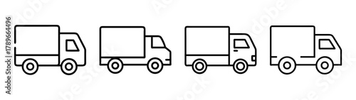Line art delivery truck icon set for transportation and shipping
