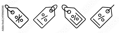 Discount tag line art icons set. sale offer symbol collection.