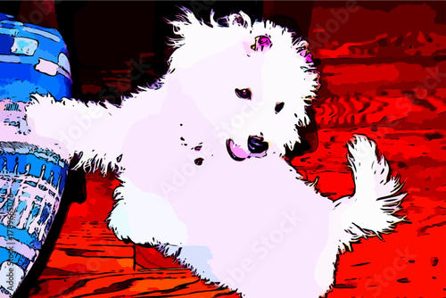 立ち上がるビションフリーゼ(イラスト風加工)