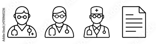 Medical staff and health records icons. doctor, physician avatars.