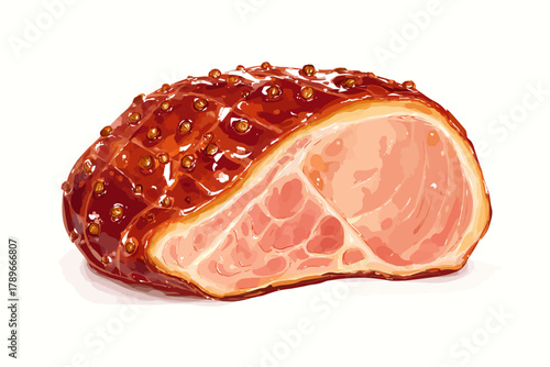 Spiral Glazed Holiday Ham with Cloves and Brown Sugar Illustration