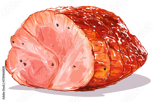 Whole Glazed Holiday Ham with Cloves and Brown Sugar Illustration
