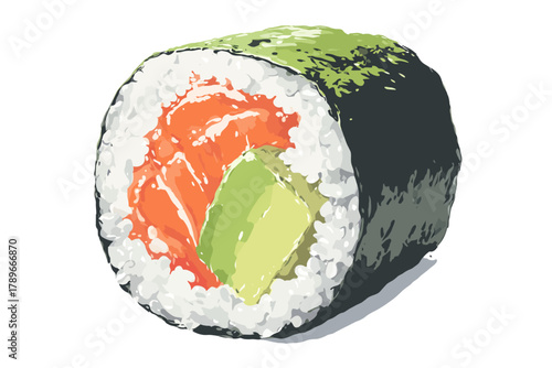 Salmon and Avocado Sushi Roll Maki Japanese Food Vector Illustration