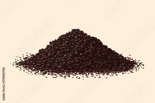 Pile of Dry Black Tea Leaves or Coffee Grounds Vector Illustration