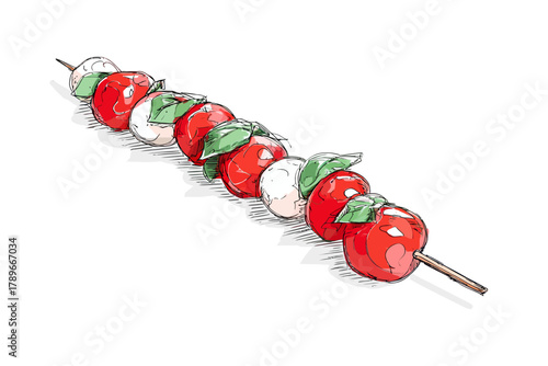 Caprese Skewer with Cherry Tomatoes, Mozzarella, and Basil Vector Illustration