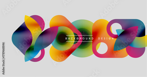 Abstract colorful shapes overlap, creating dynamic visual effect. Modern design elements suggest creativity, fluidity.