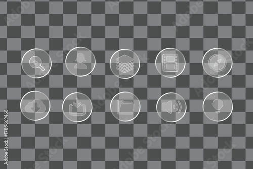 Modern glassmorphism ui icon set..