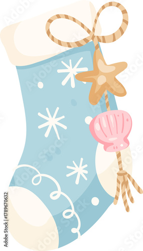Pastel Christmas Stocking Seashell Illustration