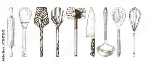 Set of hand drawn kitchen tools