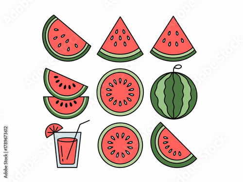 This graphic showcases delightful watermelon slices and a refreshing drink, embodying the summer season and evoking feelings of joy, freshness, and nostalgia during hot days.