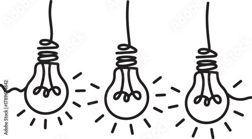 Outline Light Bulb Drawing Idea Innovation Spark Concept Sketch Illustration