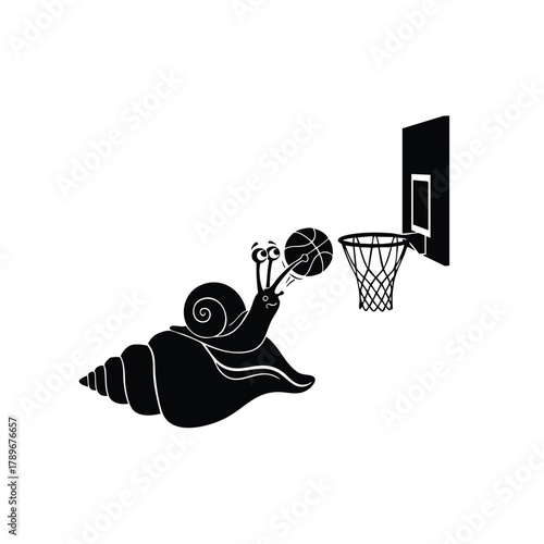 Snail playing basketball with determination aiming basket hoop accurately 100 characters