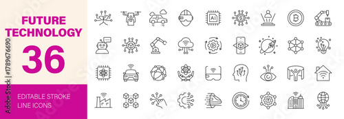 Future technology icon set. Editable line icons. Vector illustration.