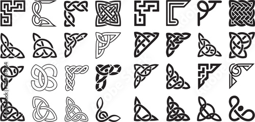 Celtic Knot Corner Elements Collection Graphic Ornament Irish Style Decorative Art