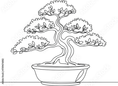 Minimalist One-Line Bonsai Tree Illustration