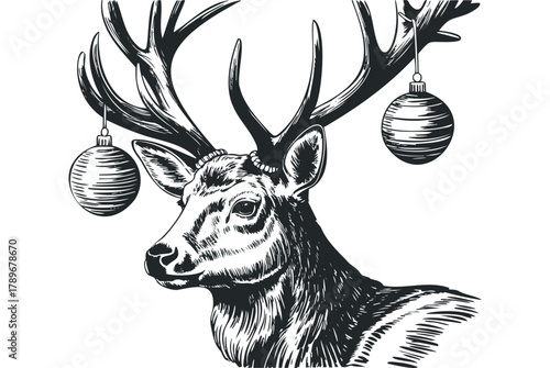 Majestic Stag with Ornate Antlers and Festive Ornaments