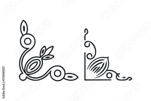 Ornate scroll corner accents with leaf and circle motifs