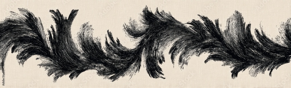 Obraz premium A long, dark, swirling, textured botanical design element on a pale background, resembling a feathered embellishment