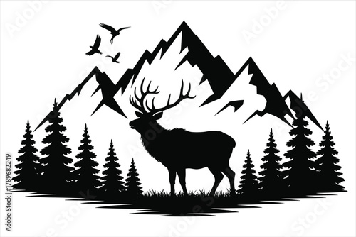 Elk Stag Mountain Forest Silhouette
