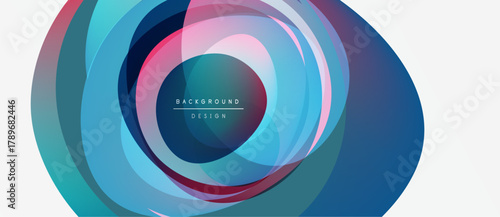 Abstract circular layers create vibrant visual effect. Blue, pink hues blend, forming modern background design. Smooth gradients dominate composition.