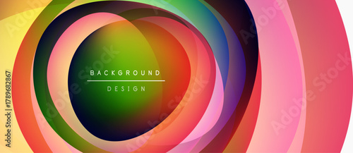 Abstract colorful layers create dynamic circular pattern. Vibrant hues blend, forming modern background design. Smooth gradients offer visual appeal.