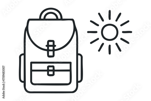 Hand drawn backpack and sun icons for summer travel