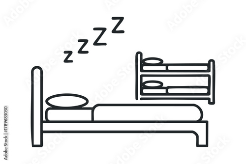 Simple Line Art Depicting Beds and Sleep Symbol