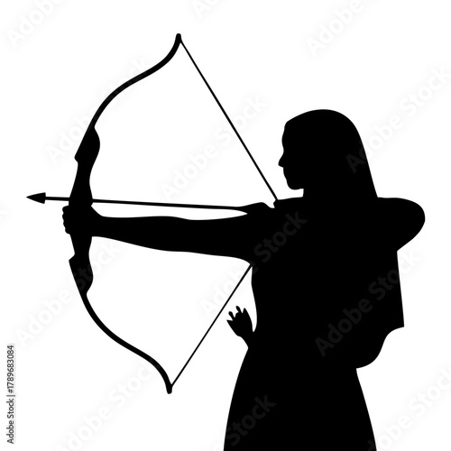 silhouette of a woman with a veil doing archery