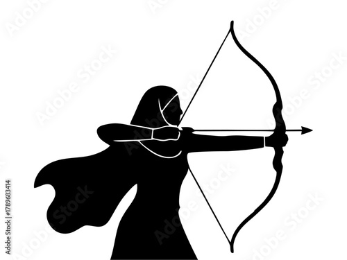 silhouette of a woman with a veil doing archery