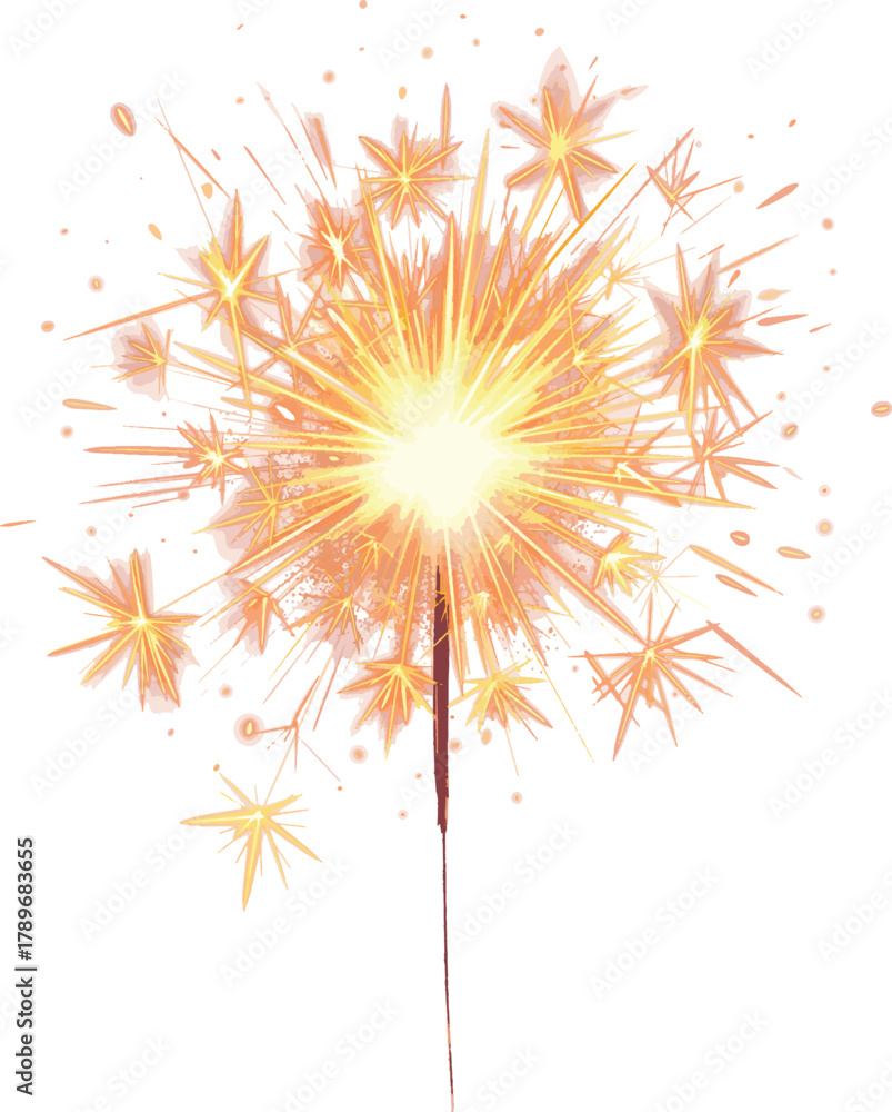 Obraz premium Bengal fire set drawing Birthday clip art festive greeting cards hands holding sparkler. Small firework on stick Happy New Year party invitation firework illustration Magic wand accessory colorful art