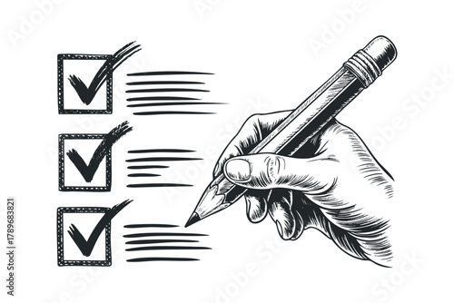 Hand Marking Items on a Checklist with a Pencil