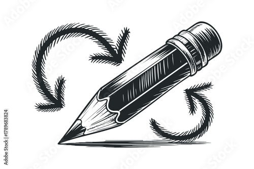Drawing pencil with circular arrows indicating process