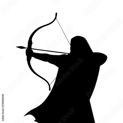 silhouette of a woman with a veil doing archery