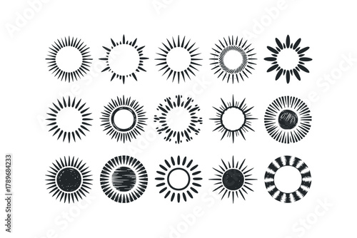 Collection of Hand Drawn Sun Symbols with Rays