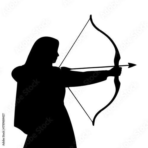 silhouette of a woman with a veil doing archery