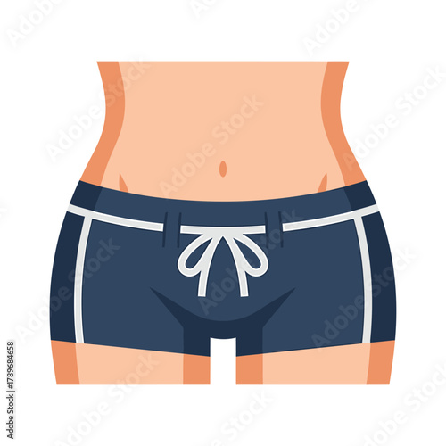 Dark blue shorts with white trim and drawstring vector