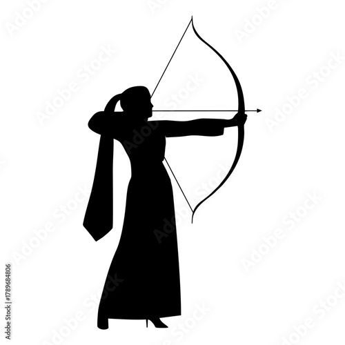 silhouette of a woman with a veil doing archery