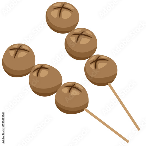 Vector illustration of Indonesian local food, angkringan food, grilled meatball satay.