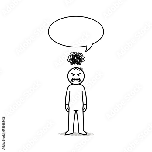 Stickman standing with dark scribble cloud over head, showing anger, frustration, and stress.